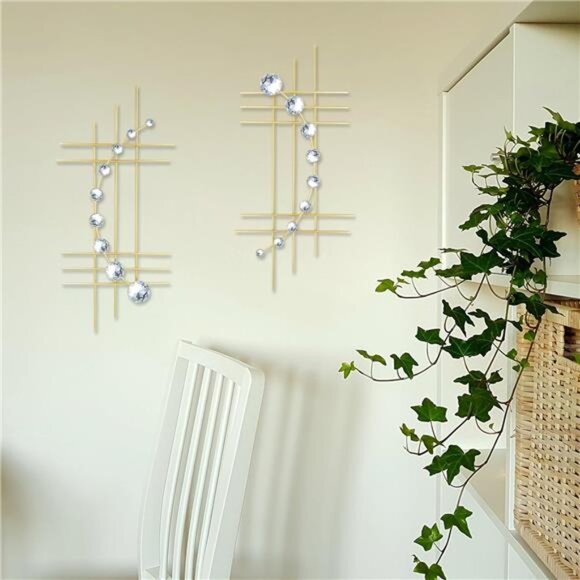 2 Set Bling Metal Wall Art Jeweled crystal Hang wall Decor Rhinestone Diamond - Picture 2 of 7